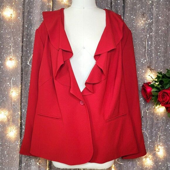 NYGard red ruffle suit blazer jacket Sz22 NWT - Picture 1 of 8